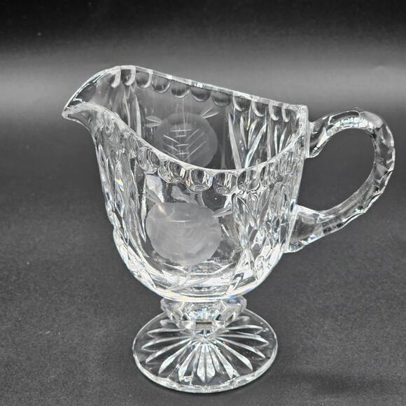 Vintage Clear Glass Crystal Footed Creamer & Sugar Set Etched Rose Pedestal - Picture 4 of 5
